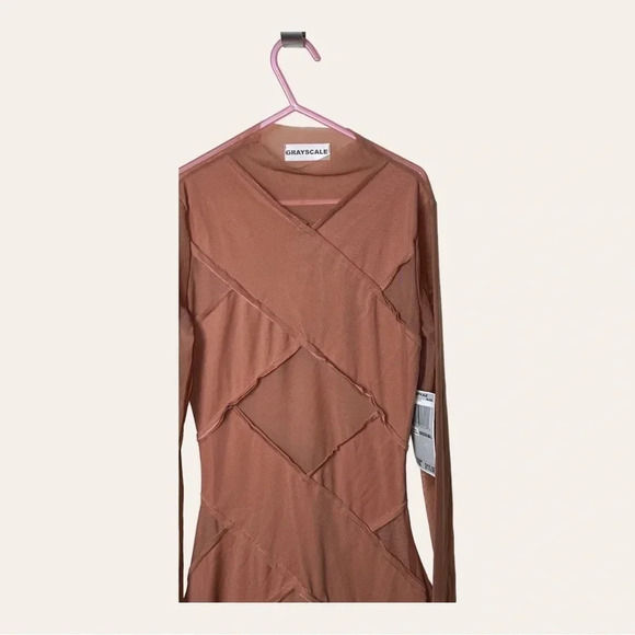 Grayscale XS Brown Bandage Mesh Mini Dress Long Sleeve Party‎ Cocktail - Picture 3 of 10